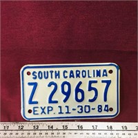 1984 South Carolina US Motorcycle License Plate