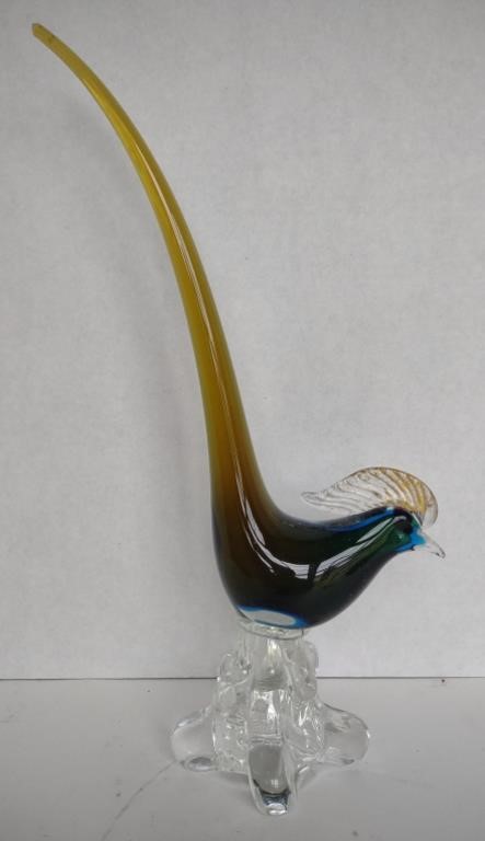 Vtg. Hand Blown Art Glass Pheasant Sculpture
