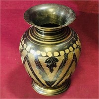 Brass Hand Decorated Vase (Vintage)