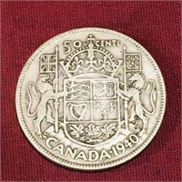 Silver 1940 Canada 50 Cent Coin