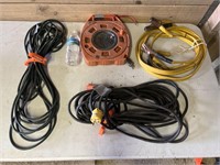 3 extension cords & jumper cables