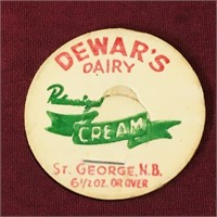 Dewar's Dairy St. George NB Milk Bottle Top