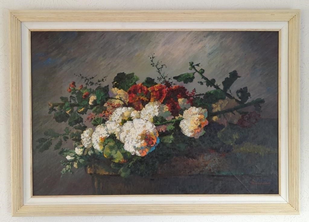 Floral Art Work Oil On Canvas Painting (42"×30")