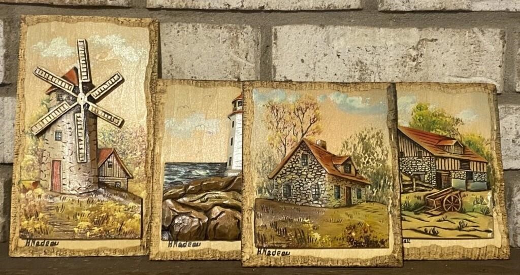 Wood Handcrafted Canadian Scenes, Largest 4.5" x