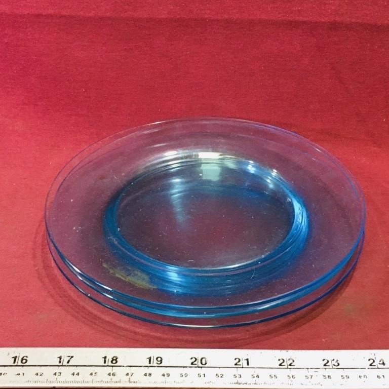 Set Of 3 Blue Glass Plates