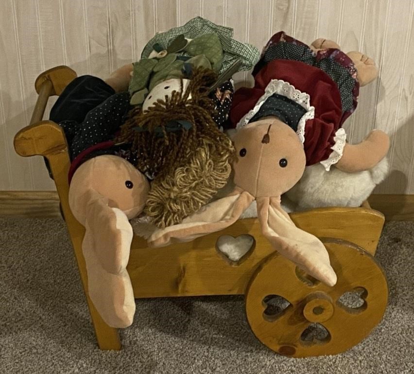 Wood Cart (23" x 13" x 18") w/ Stuffed Animals