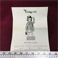 Childrens Knitted Coat Design Pattern (Vintage)