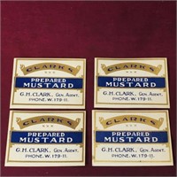 Lot Of 4 Clark's Mustard Labels (Antique)