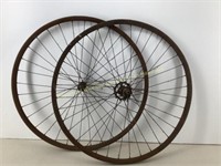 *LPO* Pair of Anitque wood bike wheels 27" dia