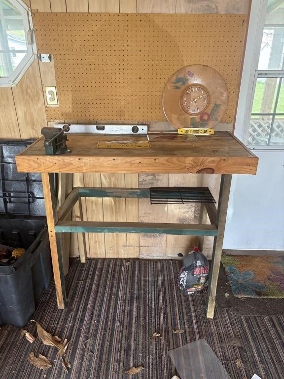 Workbench with vice and contents
