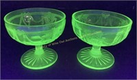 (2) Cameo green uranium glass sherbets