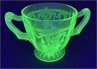 Cameo green uranium glass sugar bowl