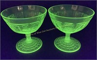 (2) Princess green uranium glass sherbets
