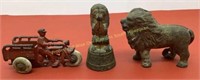 (3) Cast iron toys: Two cast iron Lion Banks