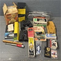 Clear tote of assorted tools and more
