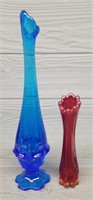 Ruby Red Amberina Vase & Cobalt Blue Vase