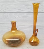 (2) Vintage Amber Vases
