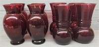 (8) Vintage Ruby Red Vases