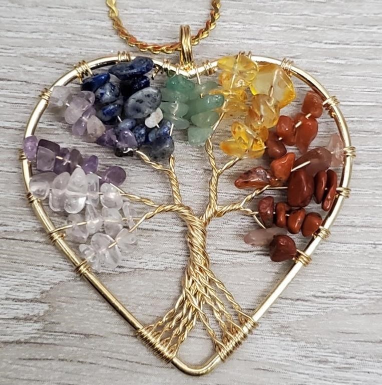 Multi Color Gemstone "Tree of Life" Necklace