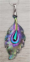 Rainbow Tibetan Silver Peacock Feather Necklace