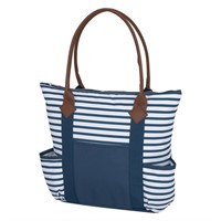 Blank Deluxe Zippered Beach Tote White/Navy