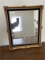 Gold Tone and Black Felt Framed Mirror 24x20