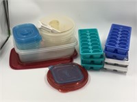 Assortment of plastic food containers one is