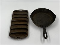 Cast iron corn stick pan and a cast-iron skillet