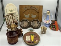 Wooden box with home decor assortment