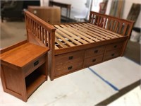 Lot #24 - Mission Oak Captain's Bed & Night Stand