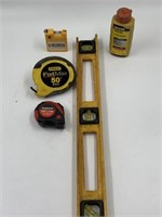a level and 3 measuring tapes and straight
