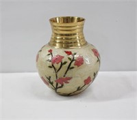 Vintage Brass Enameled Vase 6.5"