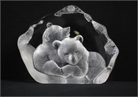 Mats Jonasson Lead Crystal Bear Cubs Paper Weight