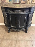 Marble-type carved wood cabinet