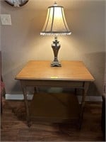 Wood spool leg table & lamp