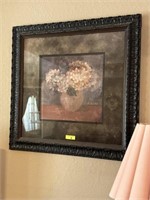 Large floral picture & 3 small framed pictures