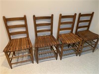 Vintage oak slat bottom chairs, one has damage