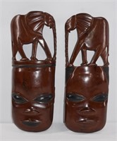Pair of Zambia Carved Elephant Masks 19"