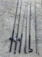 Assortment of five fishing poles