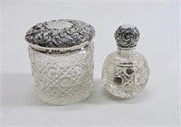 2pc Art Nouveau Sterling Silver & Glass Vanity Jar