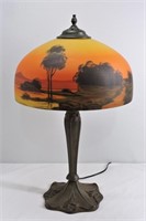 Antique Pittsburgh Signed Reverse Painted Lamp