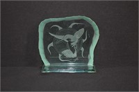 J.H Carved Glass Hummingbird Paperweight 6"
