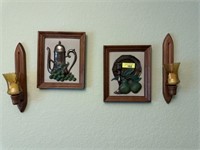 Pictures, sconses on wall, centerpiece &