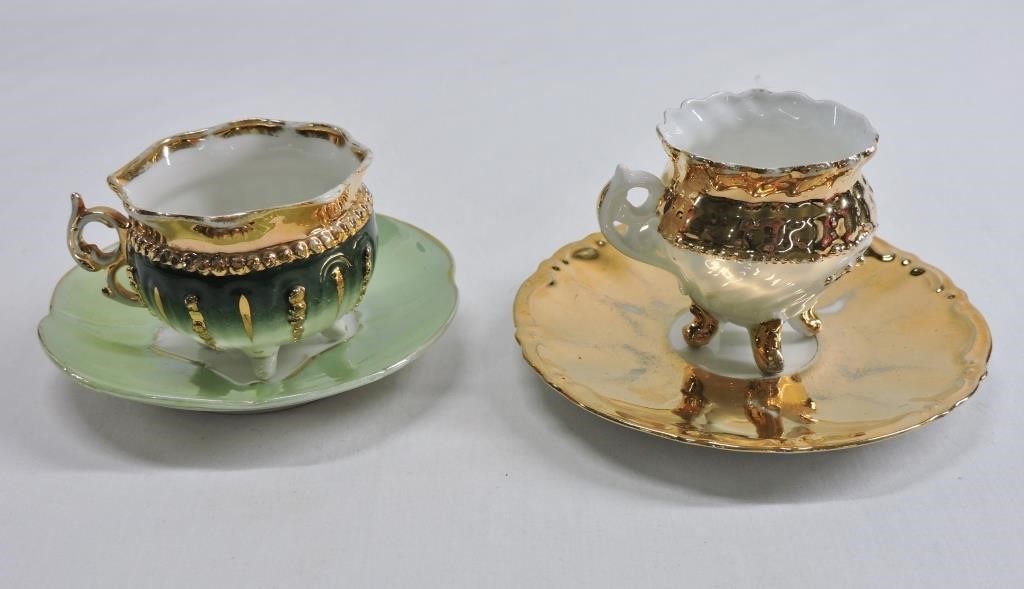 2pc Bavaria Demitasse Footed Tea Cups & Saucers