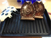 Lodge Grill Pan, Copper Bookends and Cow Hook