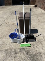 Cleaning lot- trash can broom, dust pan spin mop
