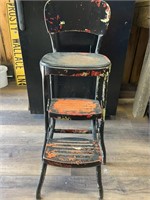 Vintage metal counter chair step stool. Loss to