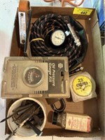 Box w/tape, oil pressure gauge kit, misc