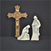 3pc Mikasa Religious Porcelain Figures & Cross