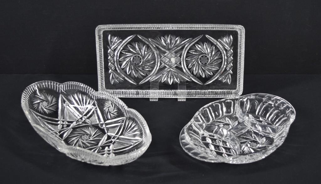 3pc Vintage Pinwheel Crystal Serving Dishes